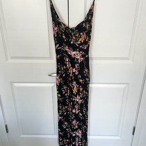 American Eagle Wide Leg Tie Back V-Neck Jumpsuit backless floral black M Medium